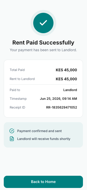 Rent payment successful confirmation